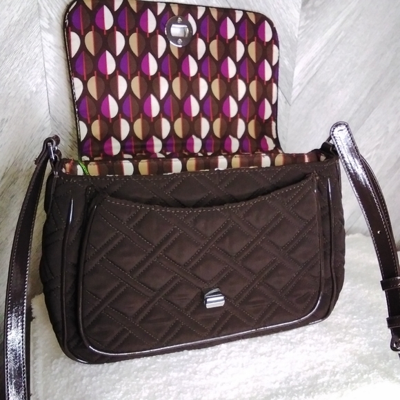 Vera Bradley Turn-lock Crossbody Classic Brown Purse Bag - Picture 7 of 10